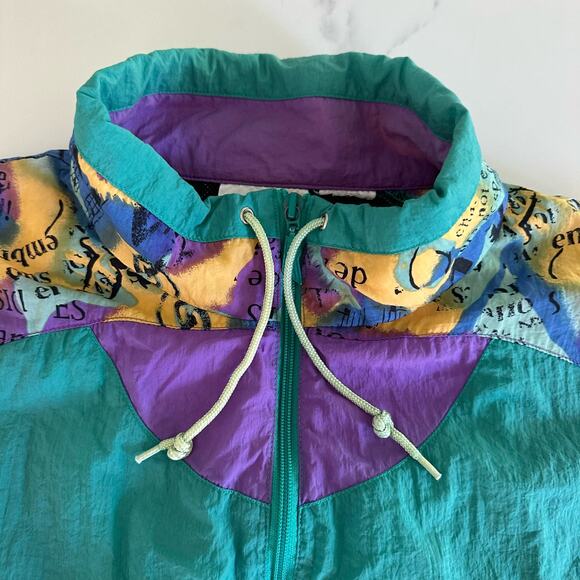 Vintage Reebok Windbreaker Jacket Zip Purple Green 1990 - Picture 3 of 9